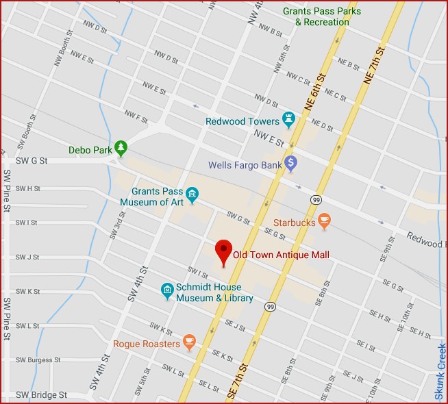 Map of Grants Pass, Oregon & the Old Town Antique Mall